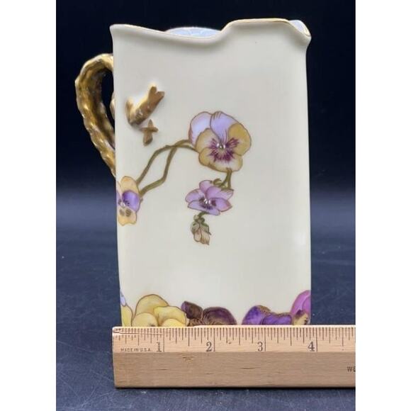 Antique H&Co Limoges Cream Pitcher 1 Pint Gold Floral Pansies - RARE - Picture 13 of 14